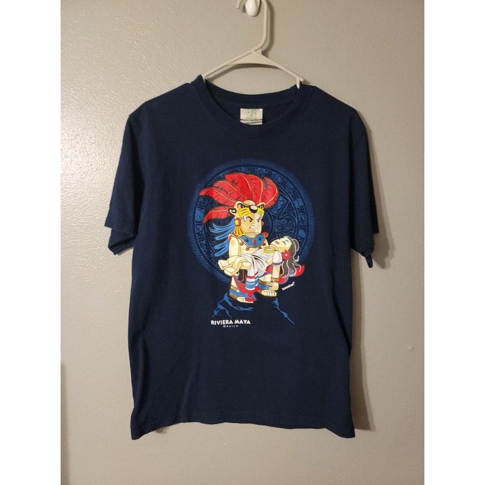 Karani Art Playera Iztla Blue Graphic T Shirt Size M 100% Cotton